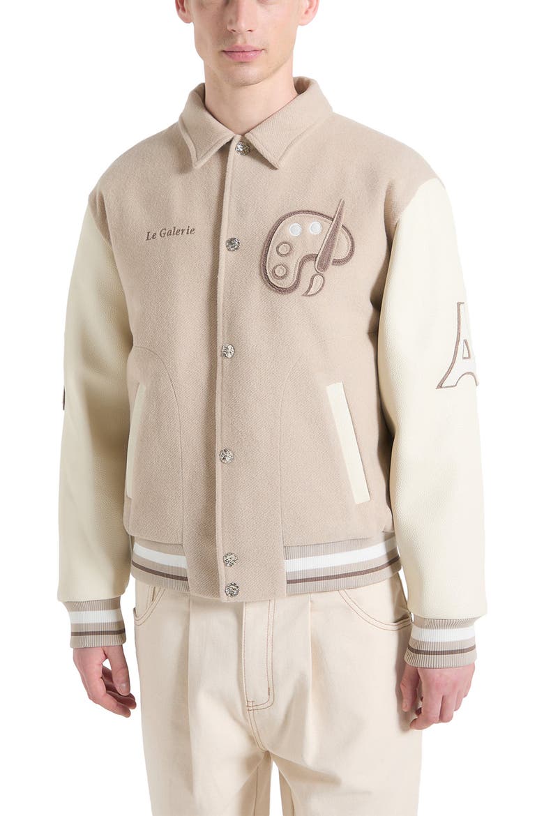 Le Galerie Wool-Blend Varsity Jacket, Alternate, color, Beige