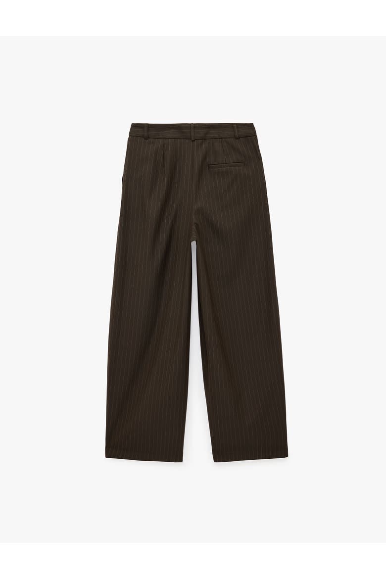 Pinstriped Wide Leg Asymmetric Tailored Baggy Pants with Pleats, Alternate, color, BROWN STRIPE
