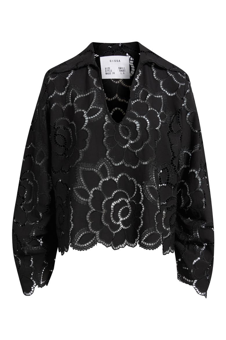 Open-Stitch Cotton Top, Alternate, color, NOIR
