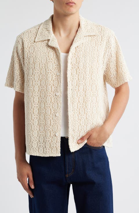 Elio Crochet Short Sleeve Button-Up Shirt