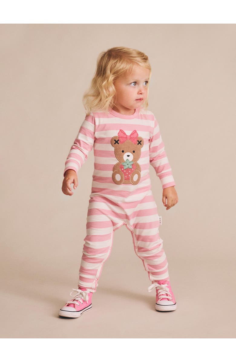 Huxbaby Strawberry Stripe Romper, Alternate, color, Strawberry/Almond Milk