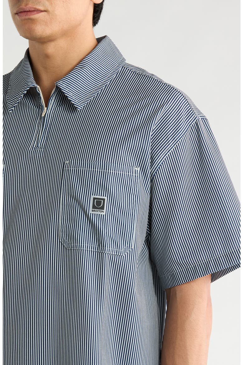 Journey Water Resistant Short Sleeve Half Zip Popover Shirt, Alternate, color, NAVY/ WHITE STRIPE