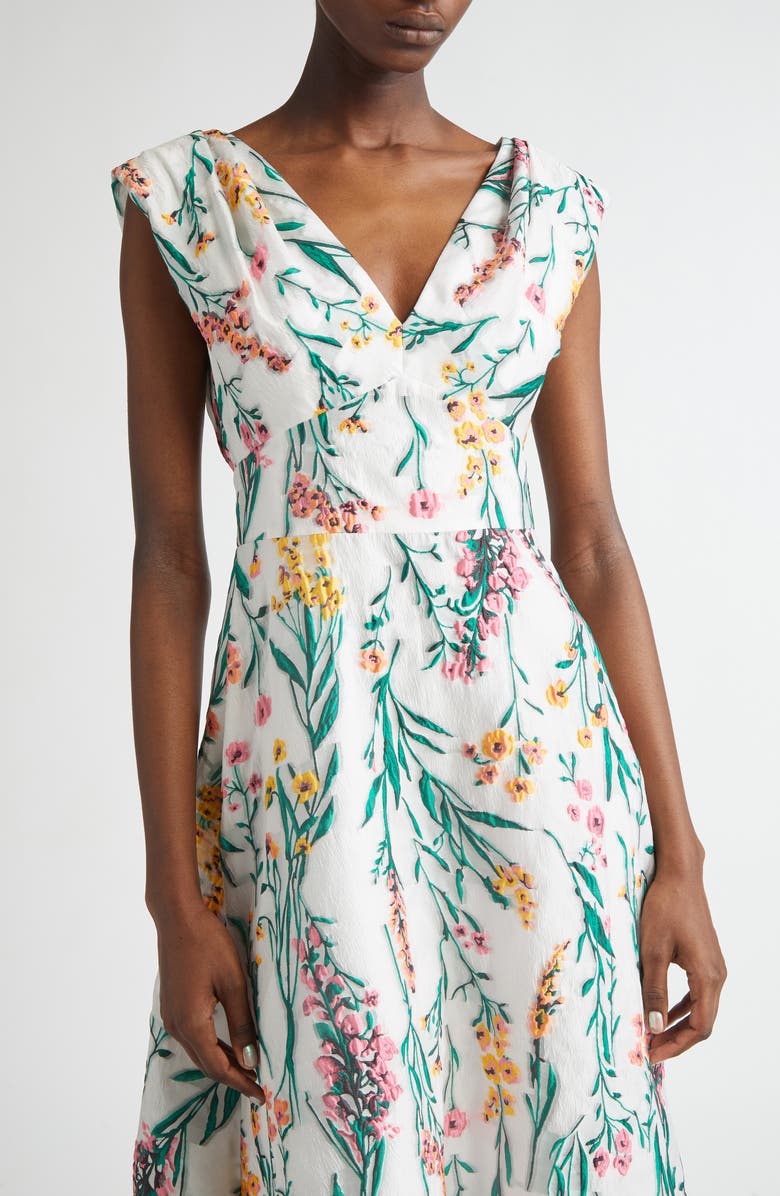 Lela Rose Floral Jacquard Fit & Flare Dress, Alternate, color, Ivory Multi
