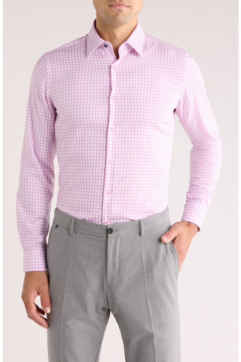 Slim Fit Gingham Dress Shirt, Main, color, PURPLE