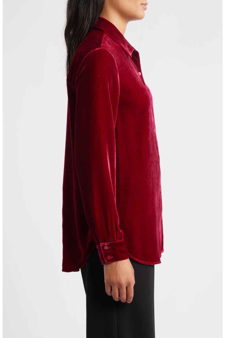 Velvet Button-Up Shirt, Alternate, color, RUBY
