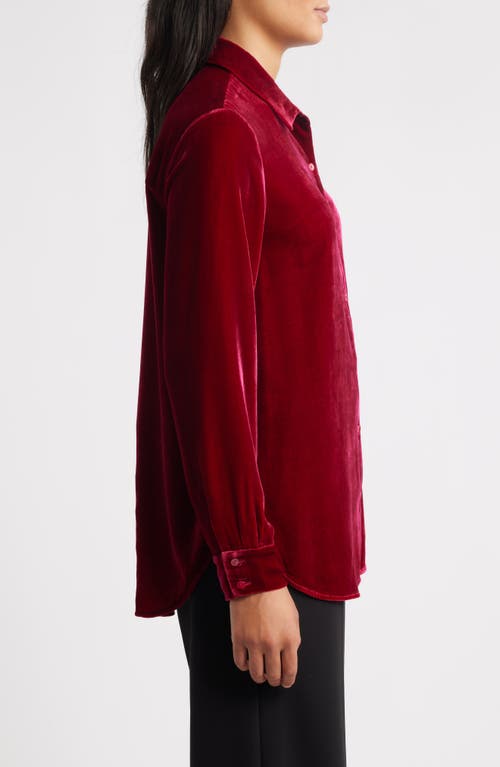 Eileen Fisher Velvet Button-up Shirt In Red