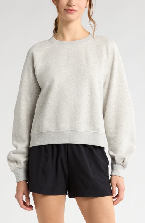 Zella Ruched Sleeve Crewneck Sweatshirt In Grey Light Heather