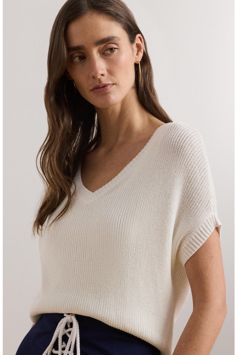 Short Sleeve V-Neck Sweater, Alternate, color, WHITE