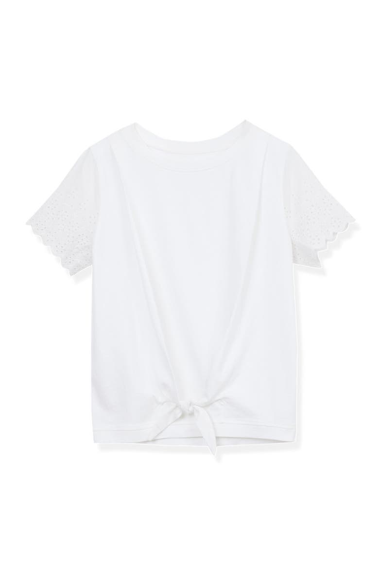 Girls Flutter Eyelet Sleeve Top, Main, color, White