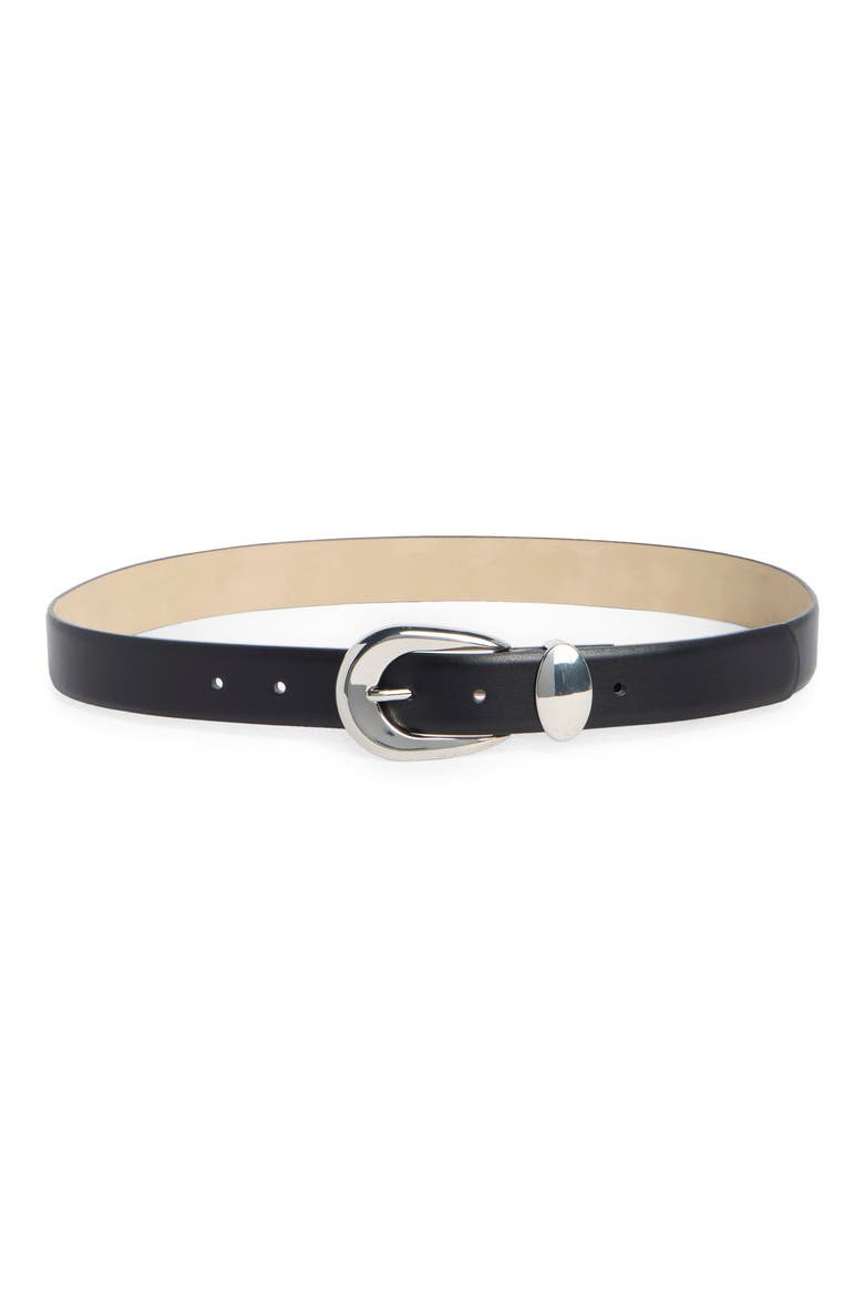 Feather Edge Faux Leather Belt, Main, color, BLACK/ SILVER