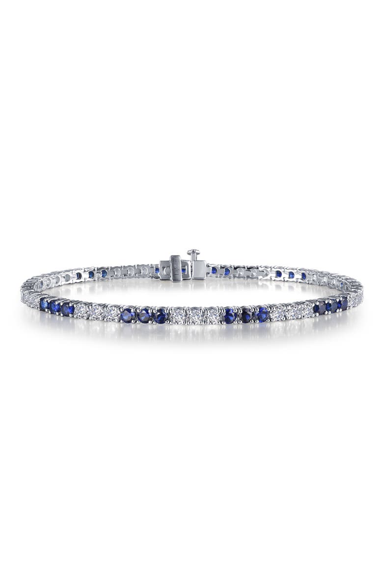 Lab Grown Sapphire & Simulated Diamond Tennis Bracelet, Main, color, WHITE/ BLUE