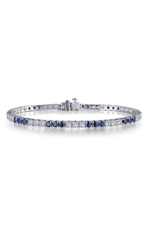 Lab Grown Sapphire & Simulated Diamond Tennis Bracelet