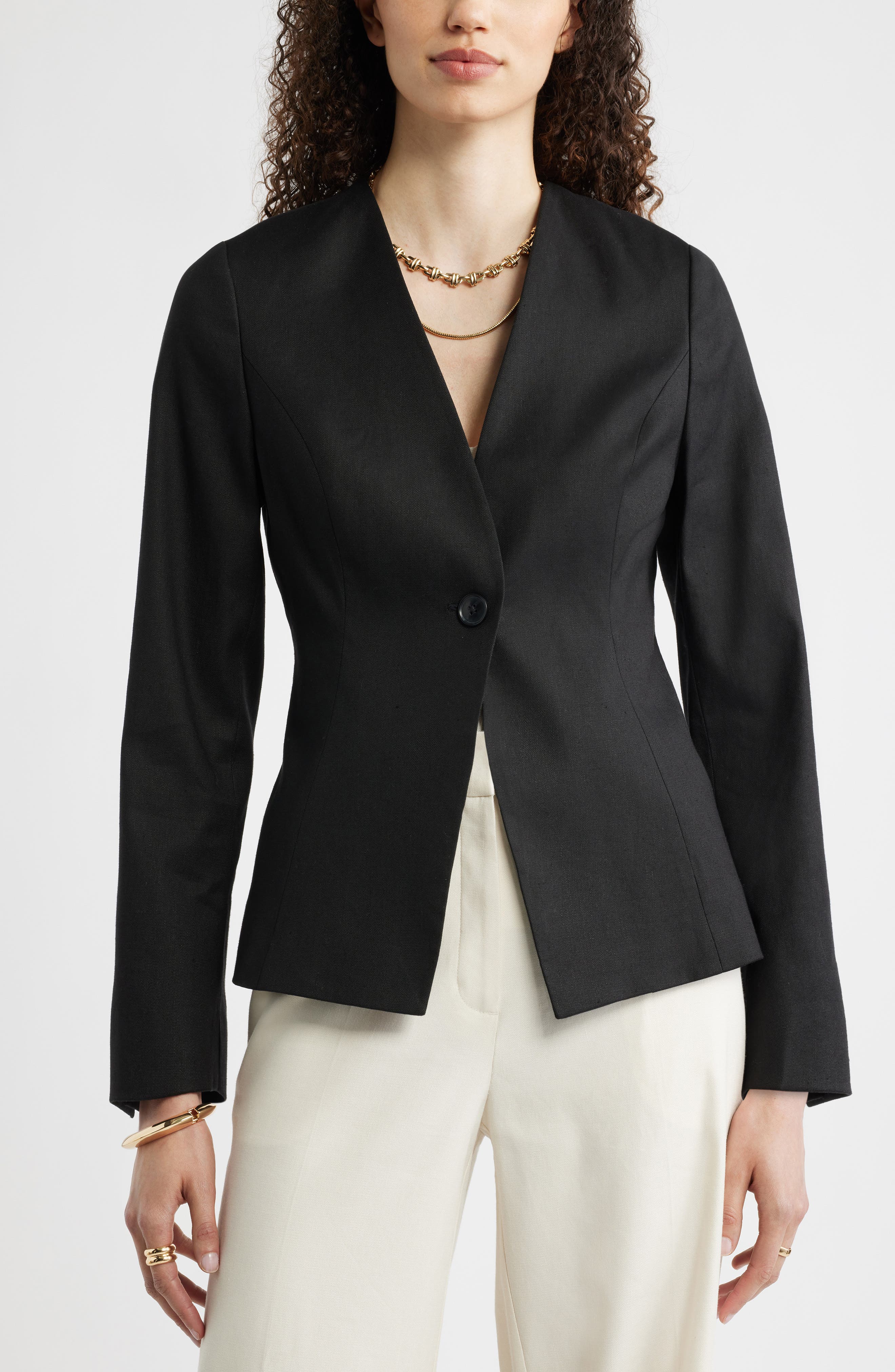 Женские Nordstrom Linen Blend One-Button Blazer — фото 5