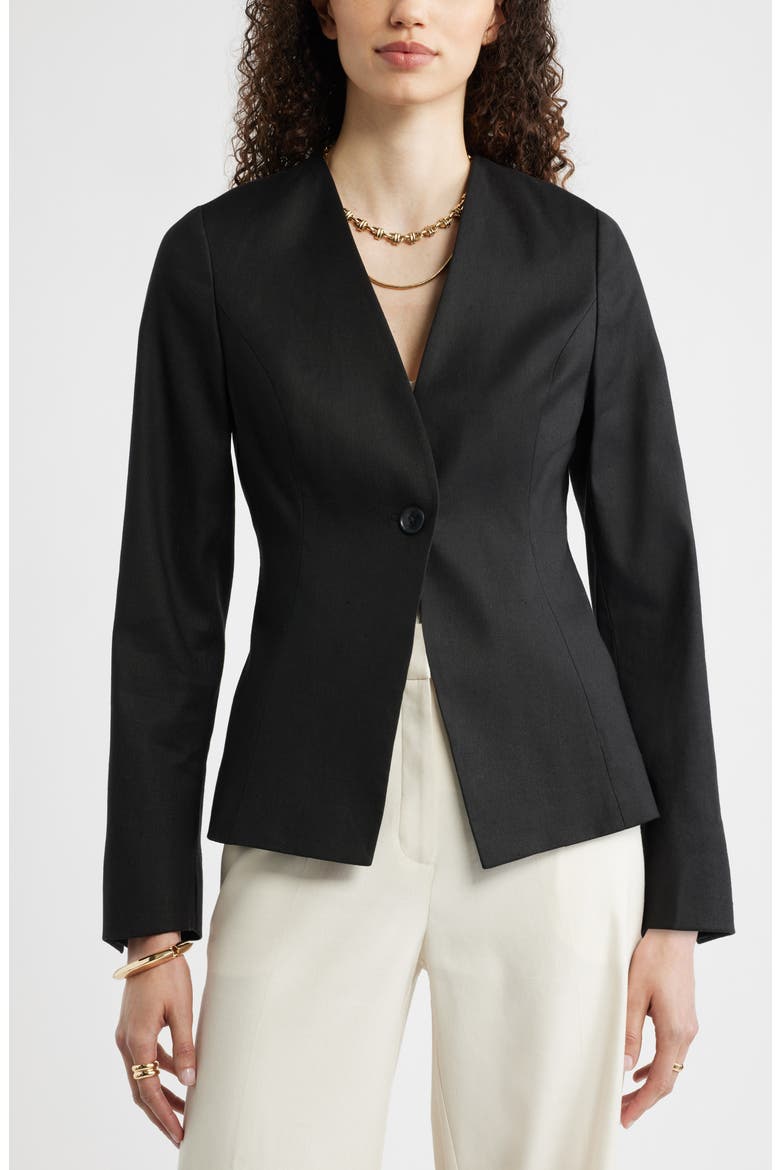 Linen Blend One-Button Blazer, Alternate, color, BLACK