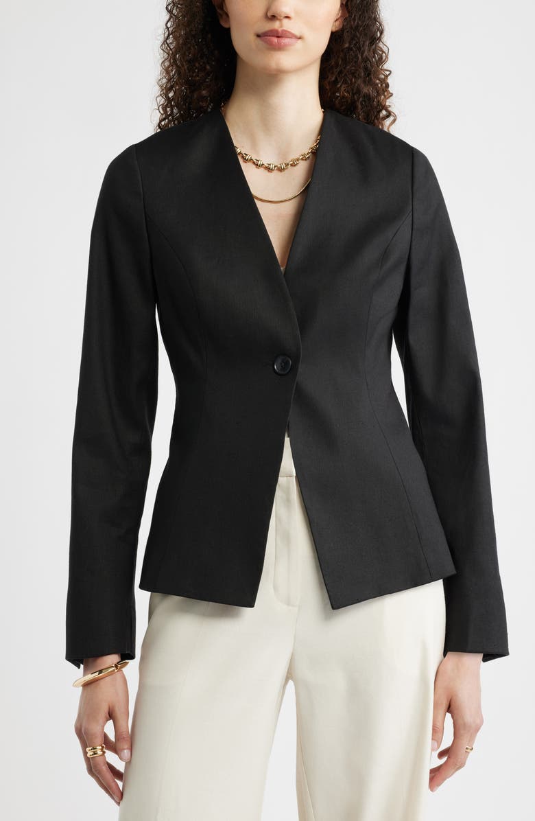 Nordstrom Linen Blend One-Button Blazer, Alternate, color, Black