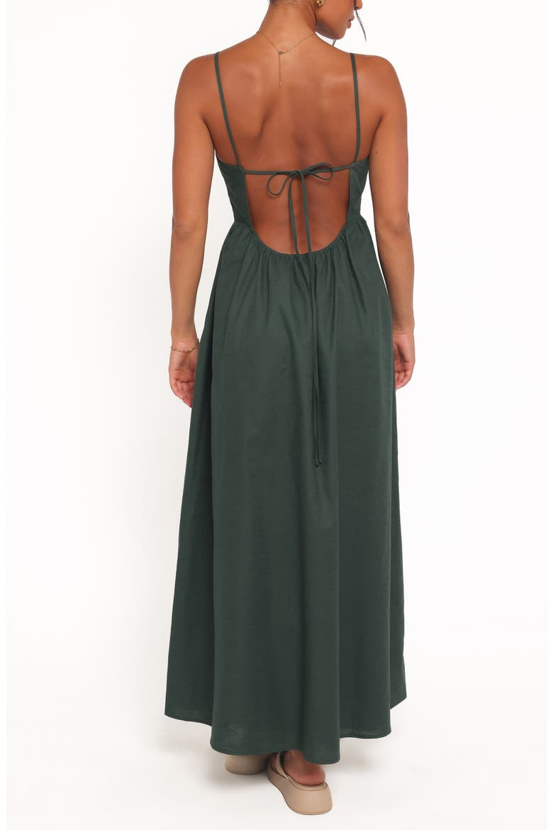 Savannah Tie Back Cotton & Linen Maxi Dress, Alternate, color, FOREST GREEN