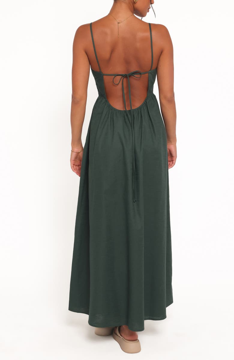 Petal & Pup Savannah Tie Back Cotton & Linen Maxi Dress, Alternate, color, Forest Green