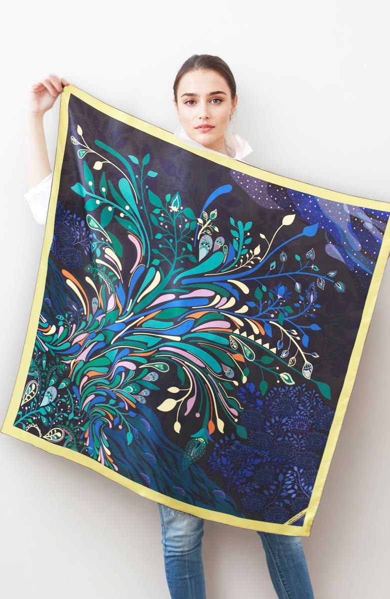 Jessie Zhao New York Silk Scarf of The Sprinkle Night, Alternate, color, Black