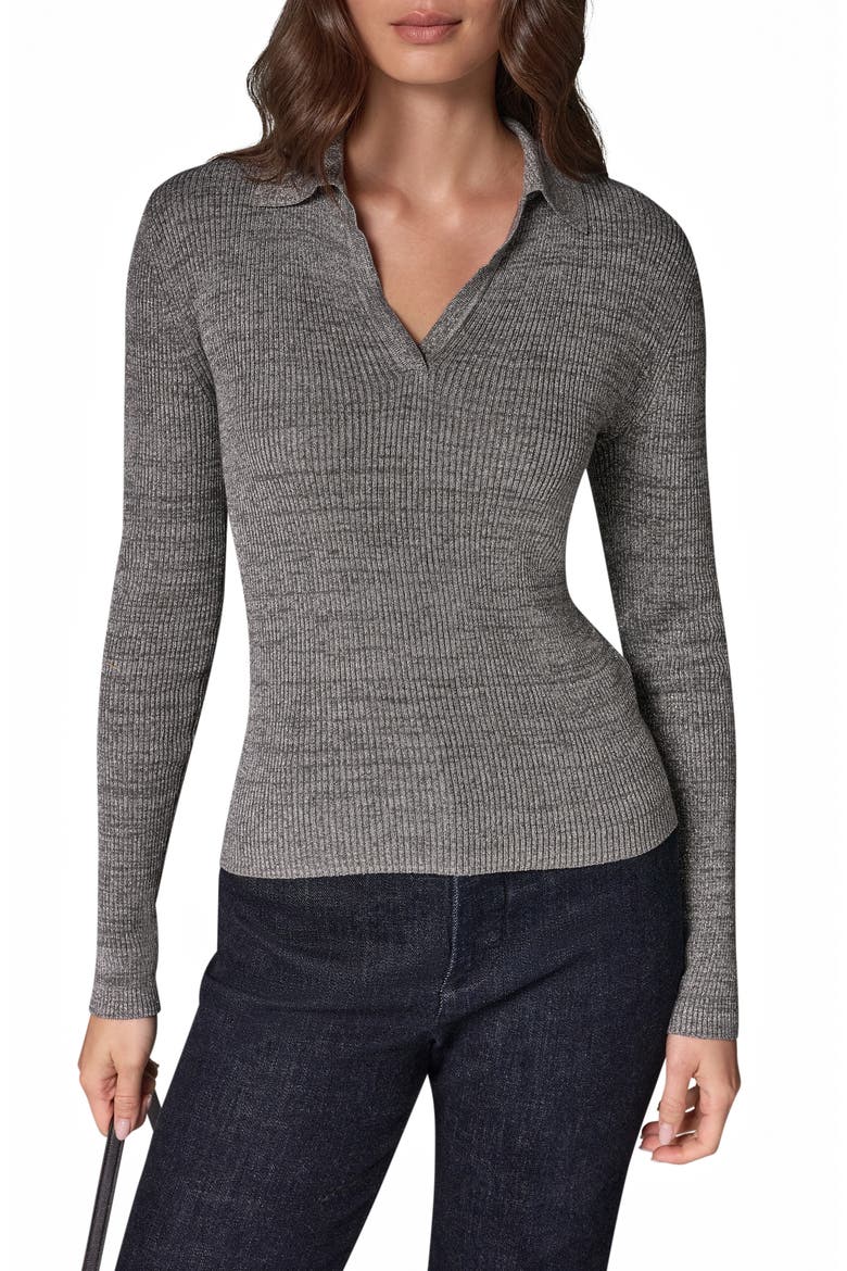 Metallic Rib Polo Sweater, Main, color, GREY/ SILVE