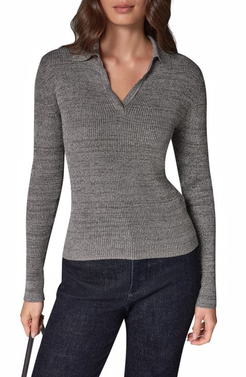 Metallic Rib Polo Sweater
