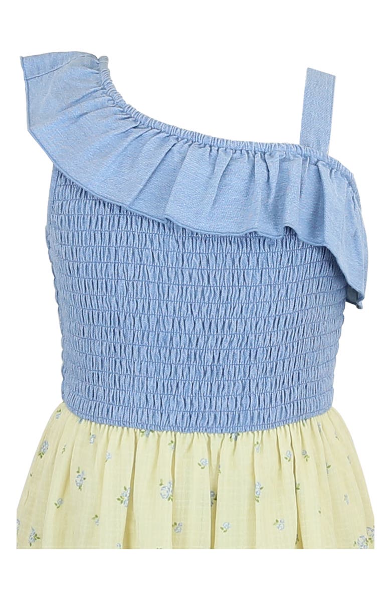 Zunie Kids' One Shoulder Smocked Dress, Alternate, color, Denim/ Yellow