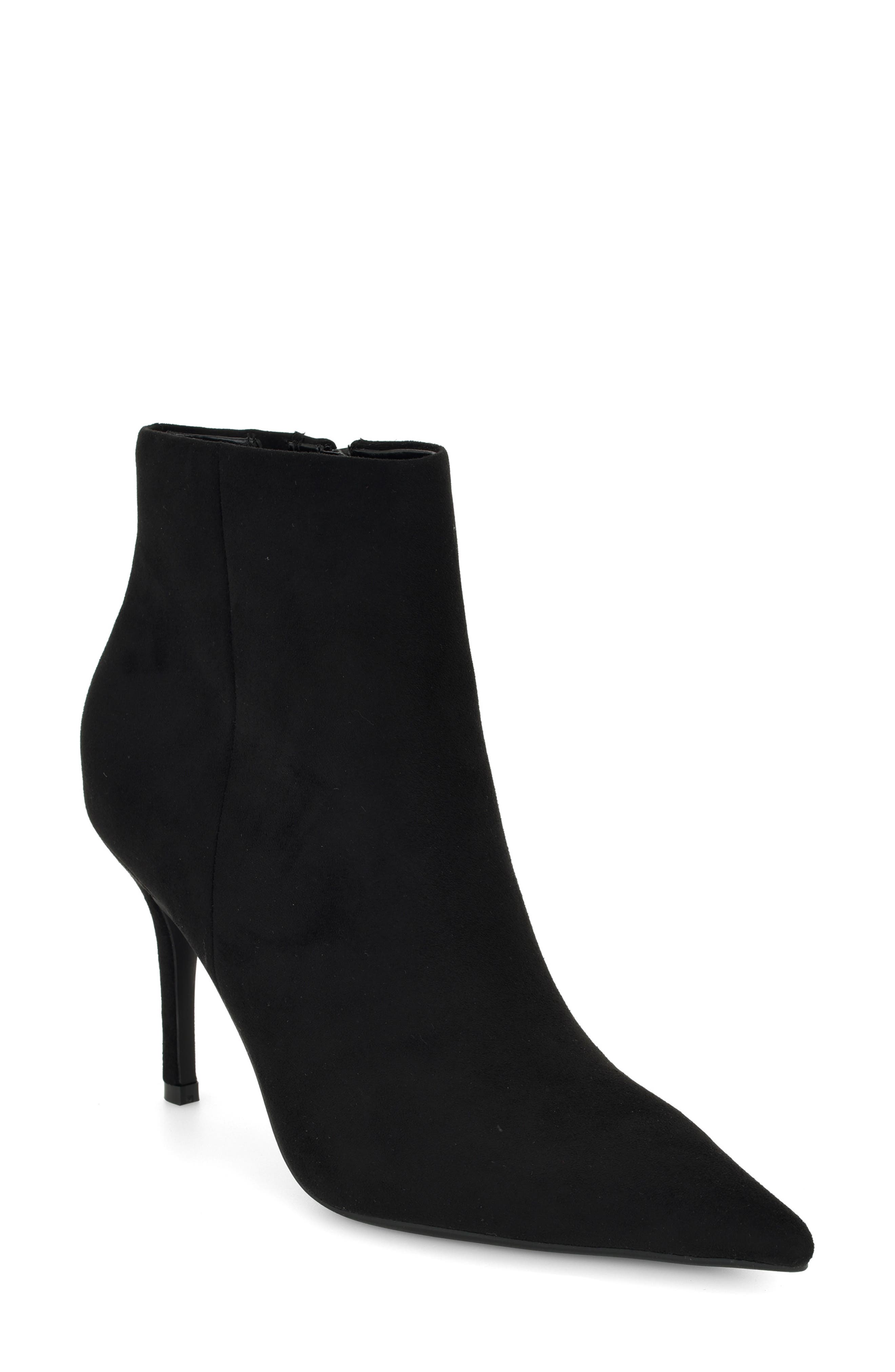 Gazzy Faux Suede Pointed Toe Bootie, Main, color, BLACK