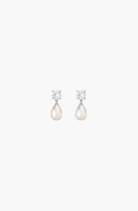 Lab Grown White Sapphire Pearl Drop Earrings