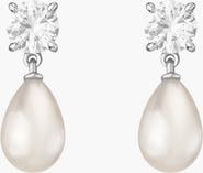 Aurate New York Lab Grown White Sapphire Pearl Drop Earrings