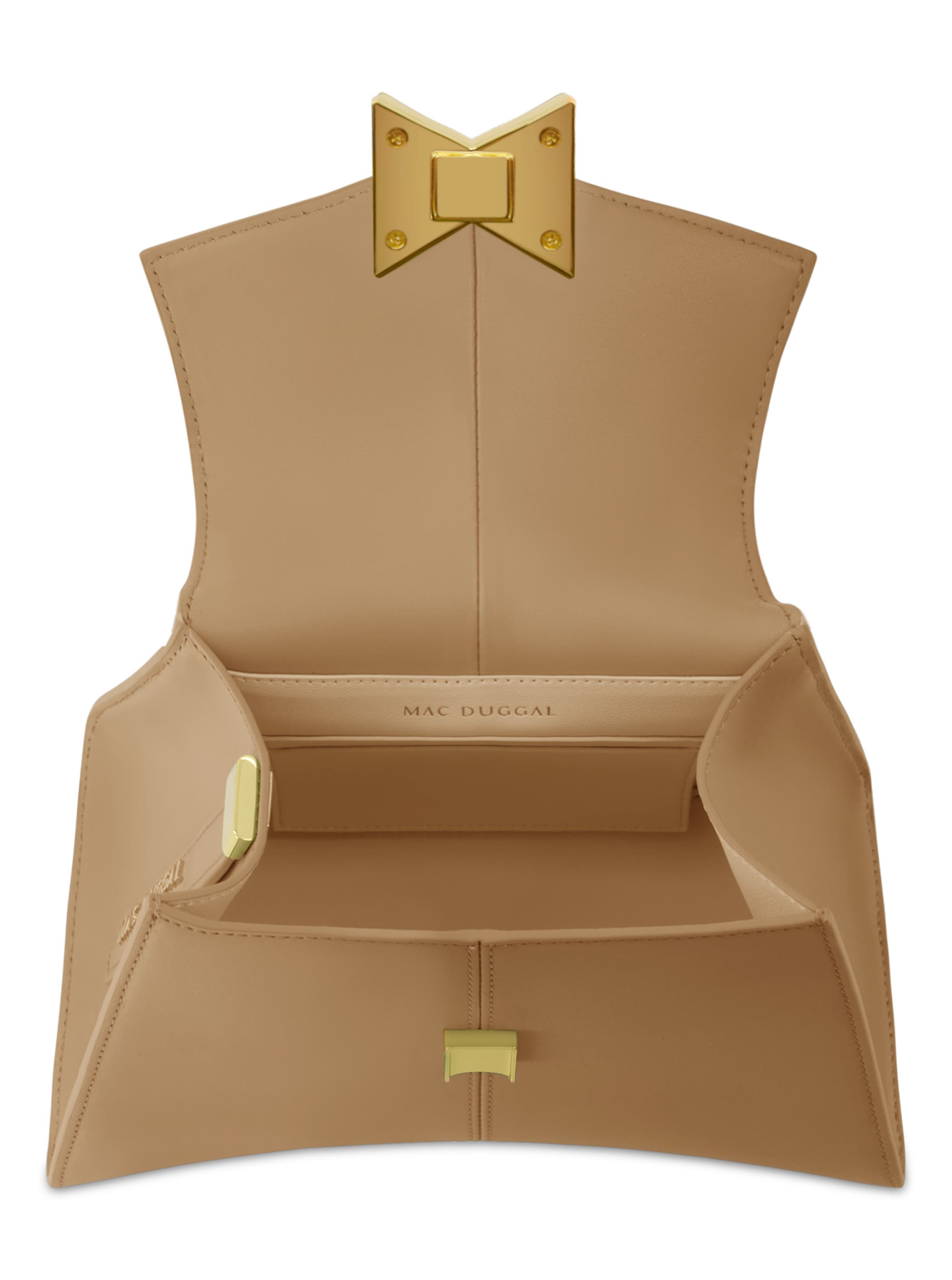 Mac Duggal Gold Hardware Detail Angular Top Handle Small Leather Handbag, Alternate, color, Taupe