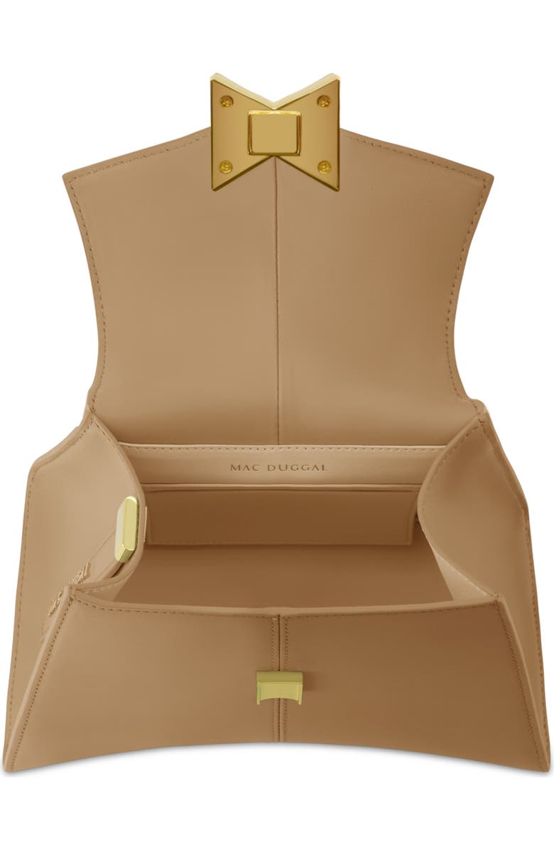 Mac Duggal Gold Hardware Detail Angular Top Handle Small Leather Handbag, Alternate, color, Taupe