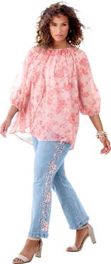 Roaman's Blouson Sleeve Overlay Blouse