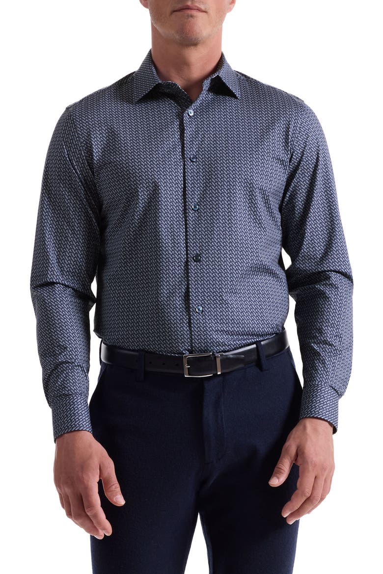 James OoohCotton® Diagonal Chevron Print Button-Up Shirt, Main, color, NAVY