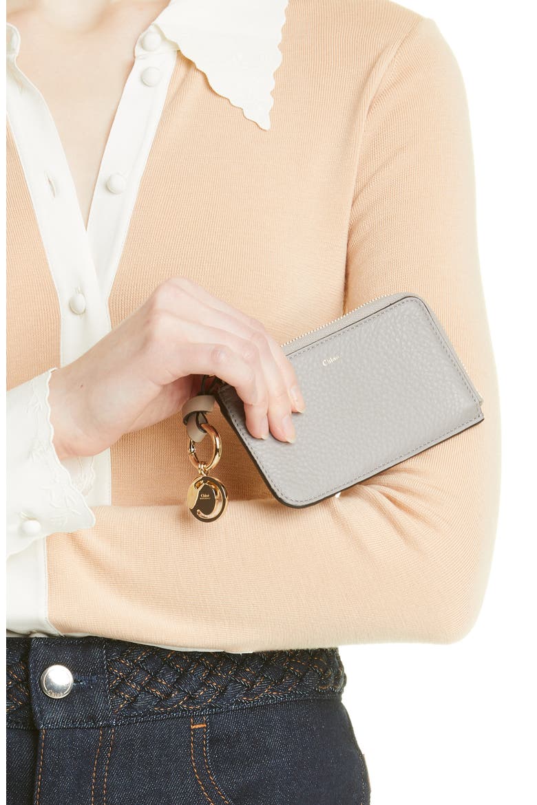 Alphabet Zip Leather Card Holder, Alternate, color, CASHMERE GREY 053