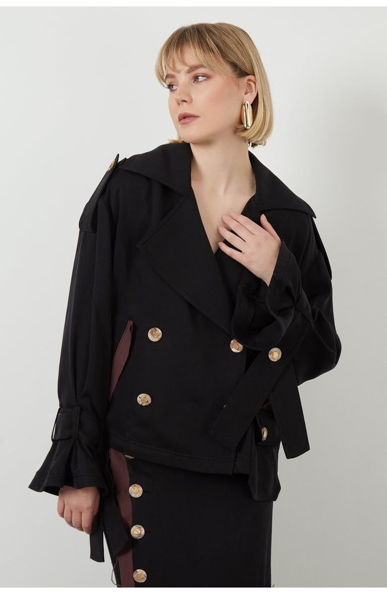 Gizia Tie-Sleeve Detail Jacket, Alternate, color, Black