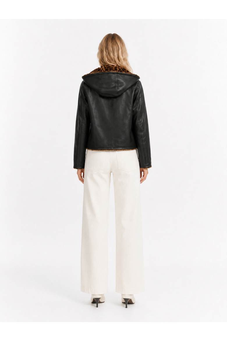 Fantasia Reversible Merino Shearling Jacket, Alternate, color, Black/Leo