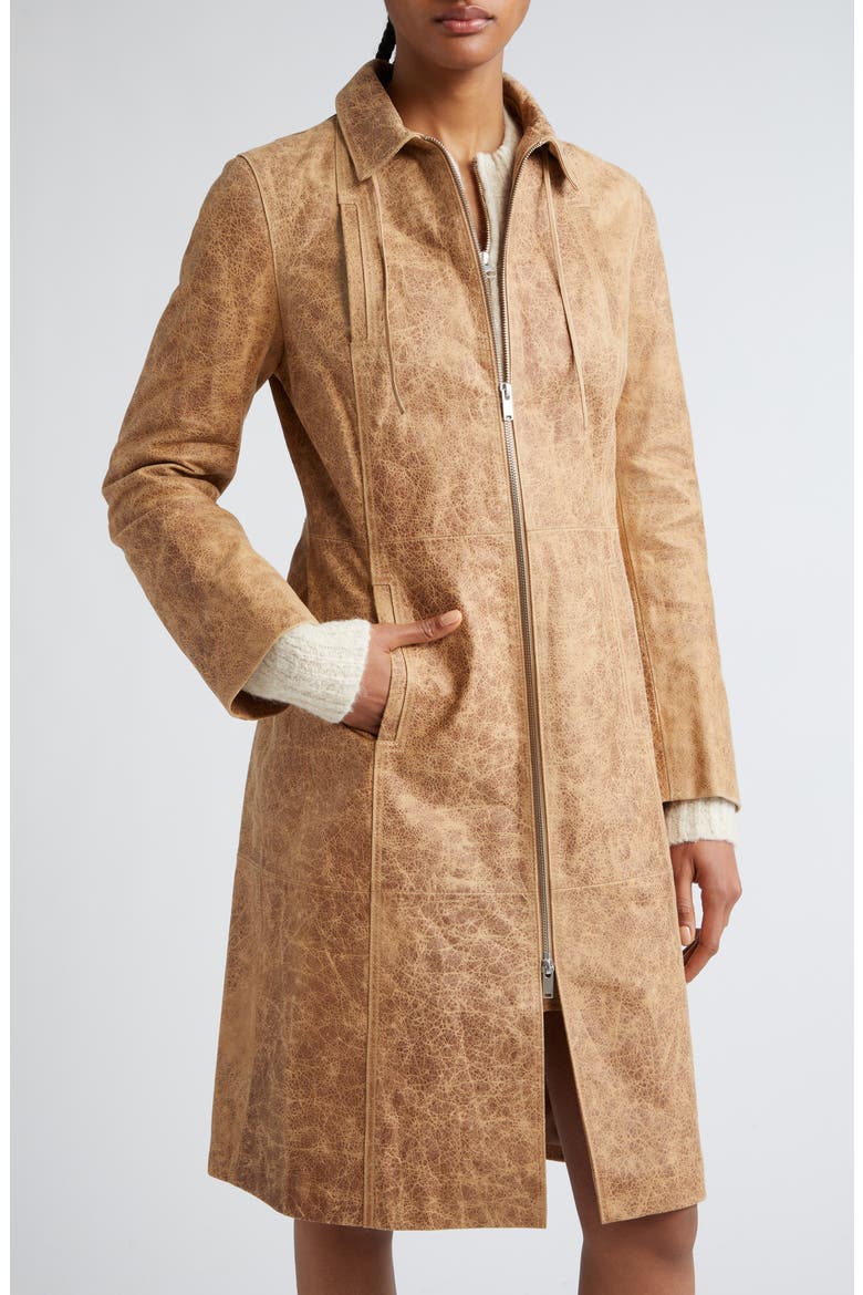 Ginevra Lambskin Leather Coat, Alternate, color, BEIGE
