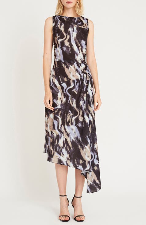 Sylan Print Sleeveless Asymmetric Midi Dress