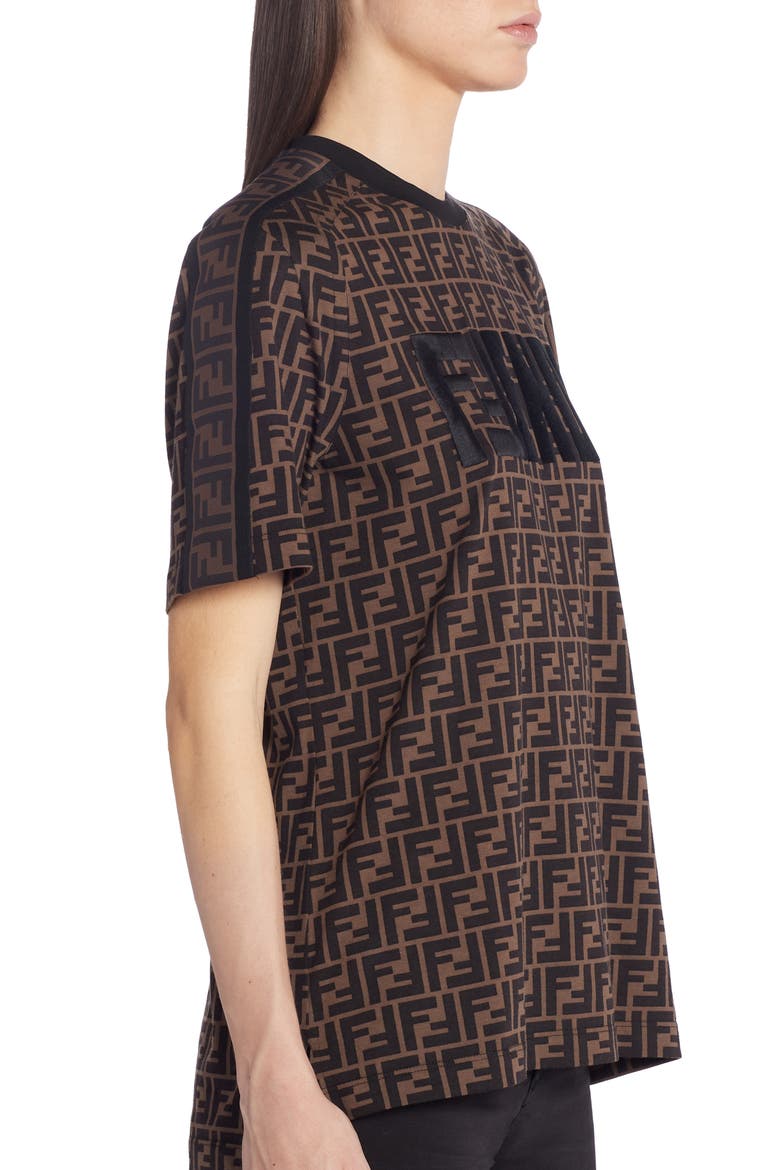 Double F Logo High/Low Cotton Tee, Alternate, color, F15NH BROWN