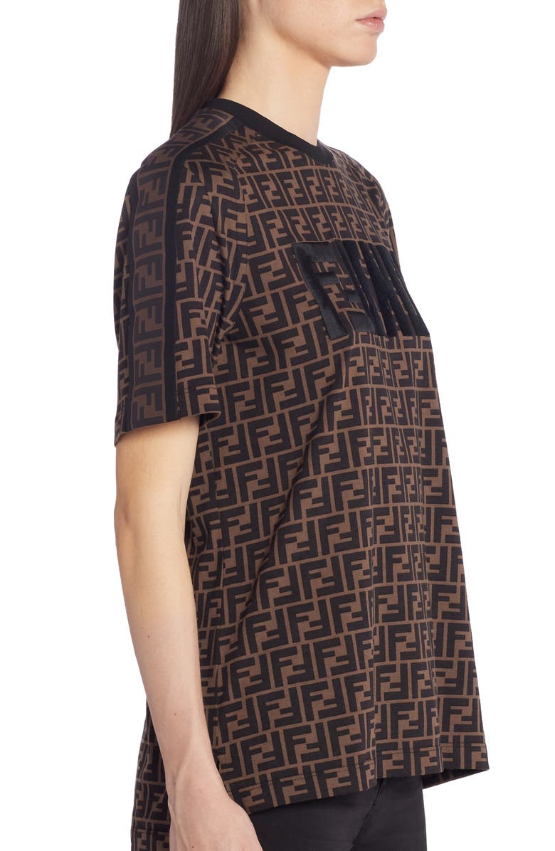 Fendi Double F Logo High/Low Cotton Tee, Alternate, color, 