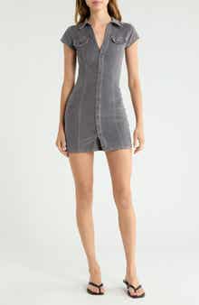 Short Sleeve Corduroy Mini Shirtdress