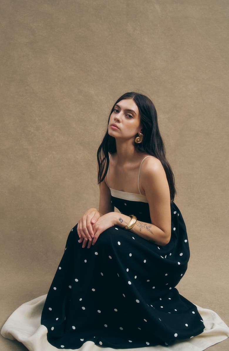 MAUDE CLUB Jacky Polka Dot A-Line Dress, Alternate, color, Black Sand