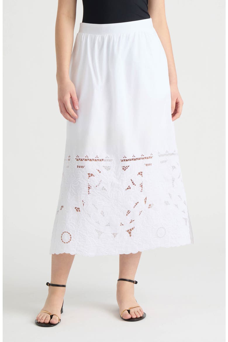 Cotton Poplin Eyelet Midi Skirt, Main, color, WHITE