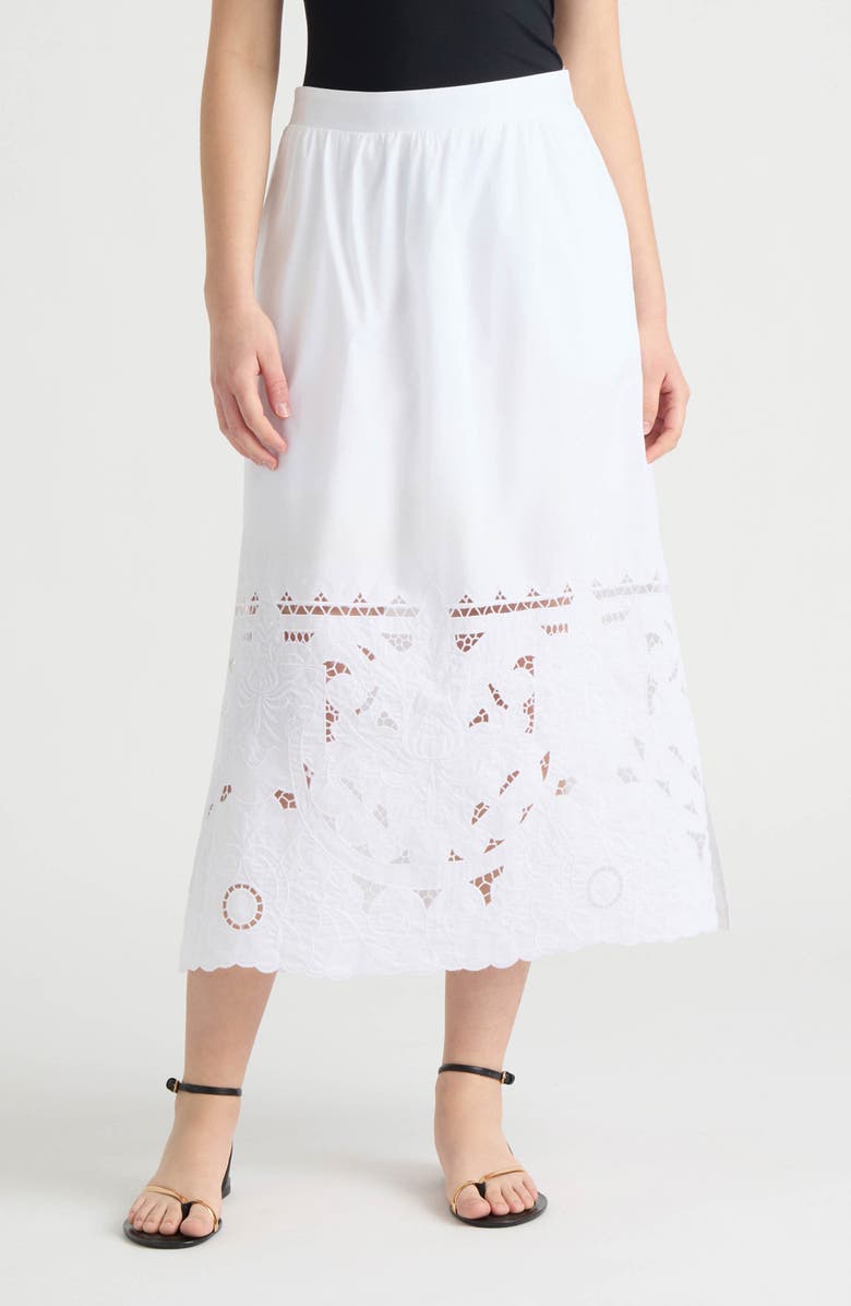 NVLT Cotton Poplin Eyelet Midi Skirt, Main, color, White