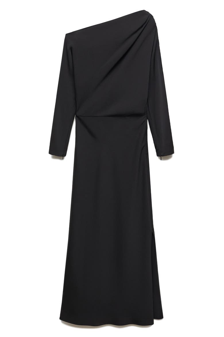 Off the Shoulder Long Sleeve Midi Dress, Alternate, color, BLACK