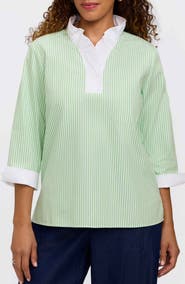 Foxcroft Tammy Ruffle Collar Cotton Top