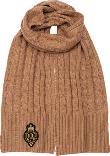 LAUREN RALPH LAUREN Crest-Patch Cable-Knit Scarf マフラー Lauren Ralph Lauren Crest Cable Knit Scarf | Nordstrom