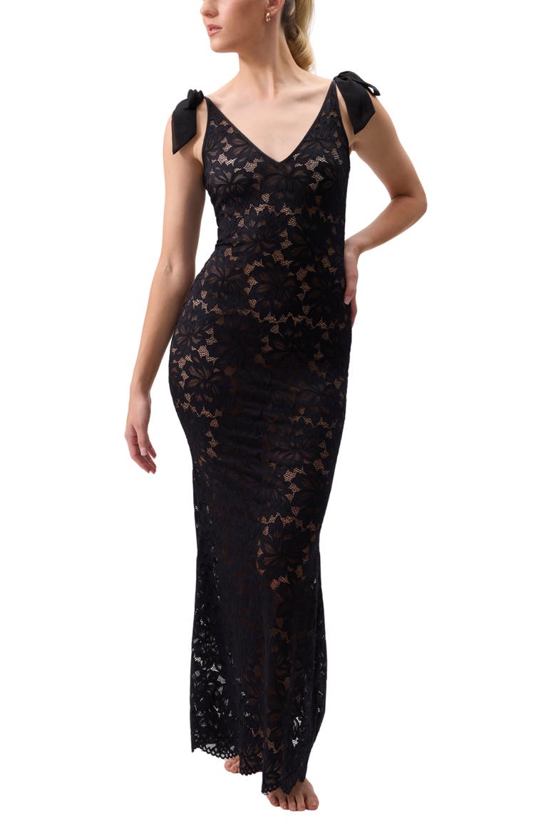 Amour Lace Nightgown, Alternate, color, BLACK