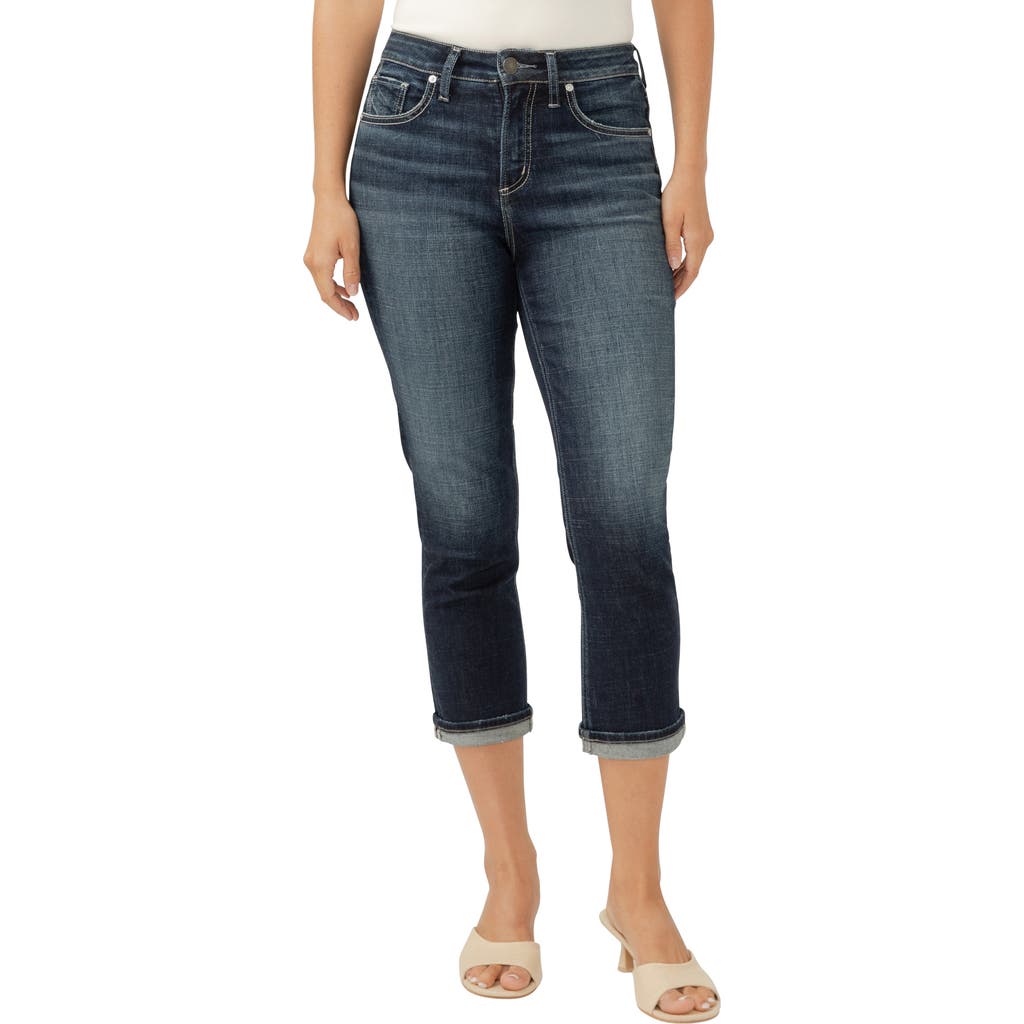 Shop Silver Jeans Co. Avery Curvy High Waist Capri Jeans In Indigo