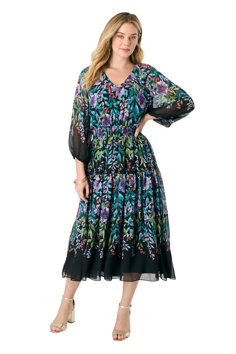 Georgette Tiered Dress, Main, color, BLACK MULTI