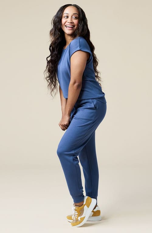Softies Athleisure Puredream Short Raglan Crew Neck Jogger Set In Indigo